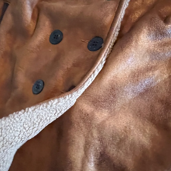 S Cult Of Individuality NEW NWT Brown Faux Leather Sherpa Peacoat Jacket Small - Picture 9 of 13